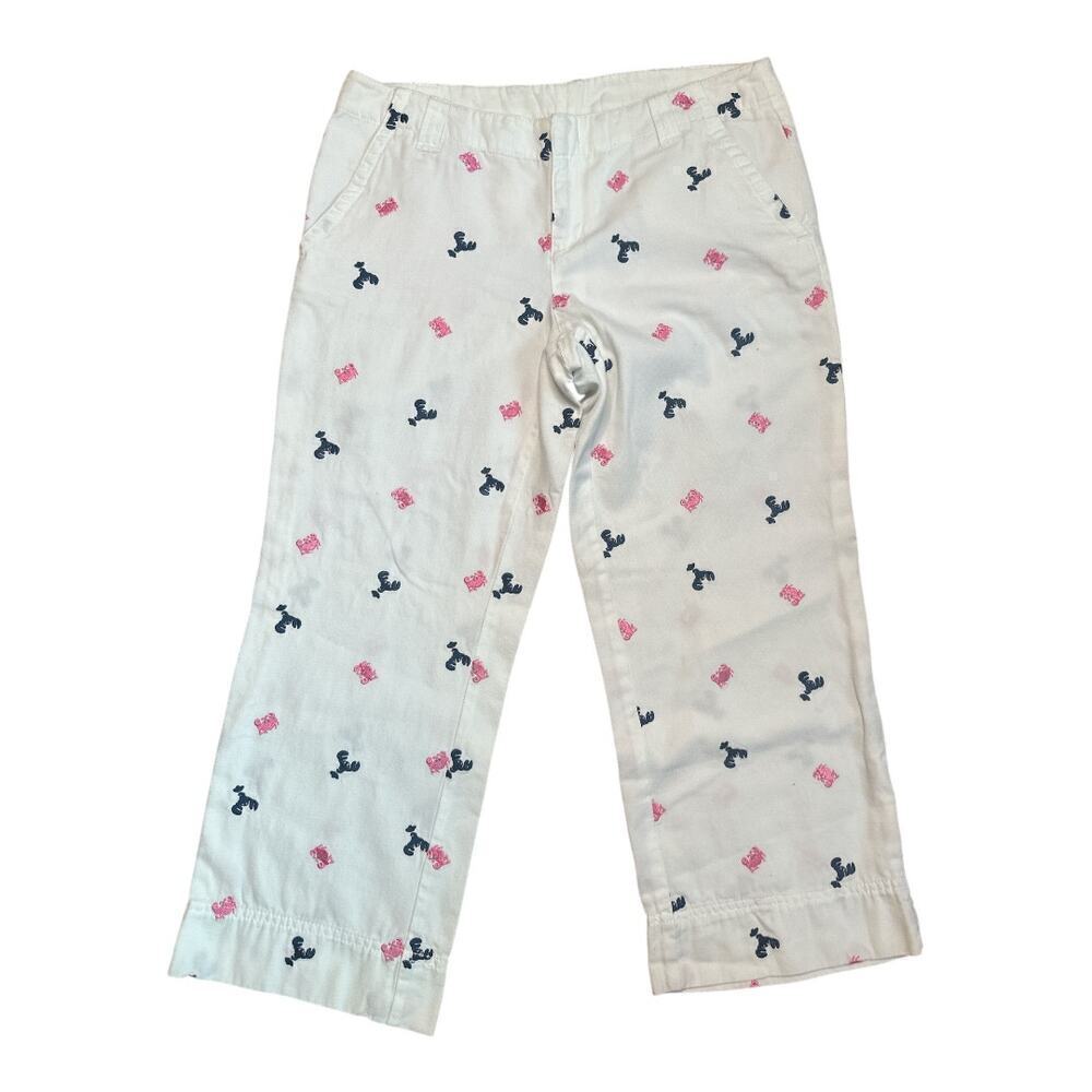 Lilly Pulitzer White Crab & Lobster 100% Cotton Capri Pants Size 4